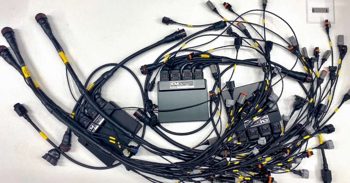 Emtron KV8 standalone ECUs with professional motorsport wiring looms build by XTRA Motorsport