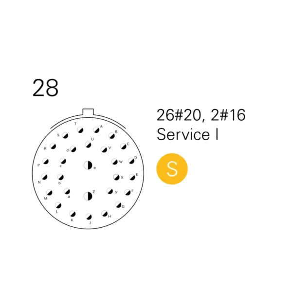 Souriau-8Stax-18-28-Contacto-Acuerdo Souriau 8Sta Diseño Shell 18, Disposición de contacto 28